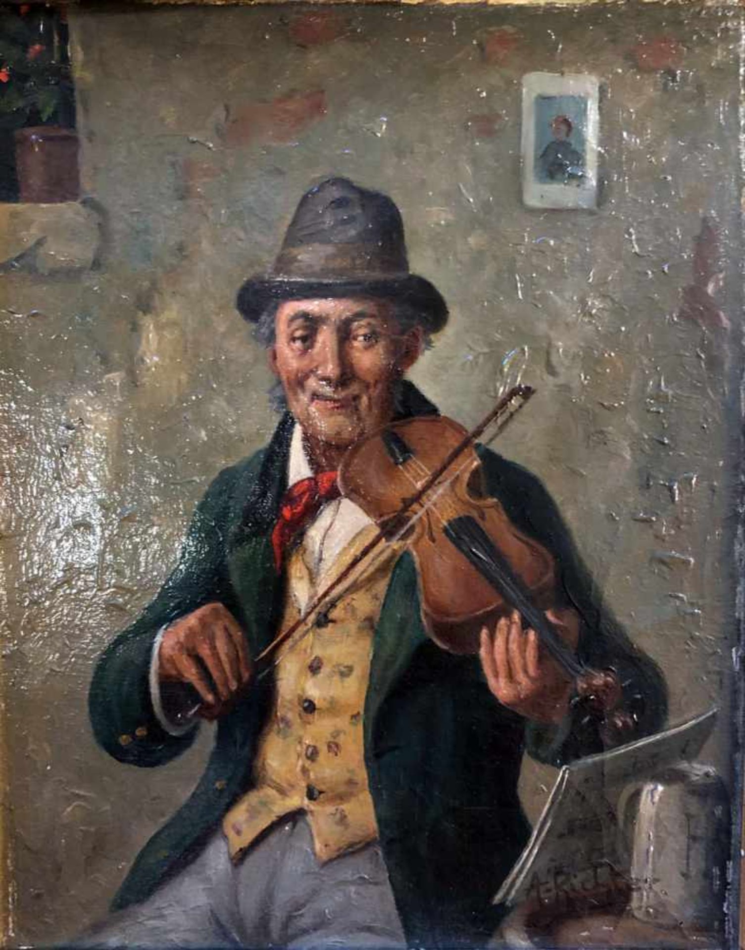 Richter, A. (19./20. Jahrhundert), Der Geigenspieler, Öl/Lw., re. u. sign., ca. 26,5 x 21cm,