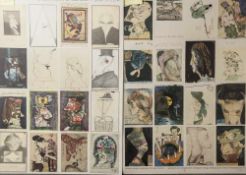 Janssen, Horst (1929-1995), 2 Postkartenbögen mit insgesamt 32 Karten, bestehend aus: a)dritter