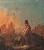 Unbekannter Künstler (19. Jahrhundert), Öl/Lw., sitzender Hirte vor Landschaft, ca. 63,5 x56 cm.