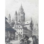 Sutter, Conrad (1856-1926), Ansicht der Mainzer Altstadt mit Dom, Radierung, in der Platteu. sign.