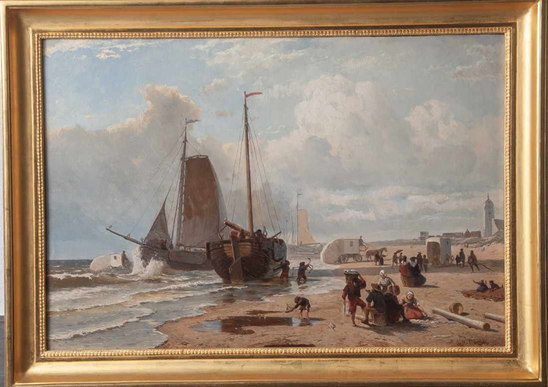 Starkenborgh, Jacobus Nicolas van (1822-1895), Belebte Strandszenerie mit Fischerbooten,Öl/Holz, re.