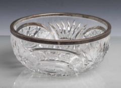 Kristallglasschale, wohl 1930er/40er Jahre, Randeinfassung 800er Silber. DM ca. 22,5 cm,H. ca. 10