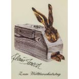 Staeck, Klaus (geboren 1938), Dürer Hase, Zum Welttierschutztag, 1987, Multiple, sign.,ca. 14 x 10,5