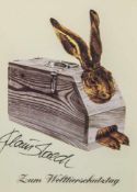 Staeck, Klaus (geboren 1938), Dürer Hase, Zum Welttierschutztag, 1987, Multiple, sign.,ca. 14 x 10,5