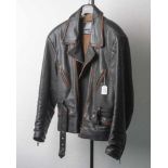 Herren-Motorradjacke, BoaHey dream line, schwarzes Glattleder mit Gürtel und braunenNähten. 4