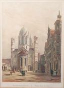 "Mainzer Dom, Ost-Seite", kolorierte Lithographie um 1840, par Bayot. Ca. 42 x 30 cm, PP,hinter Glas