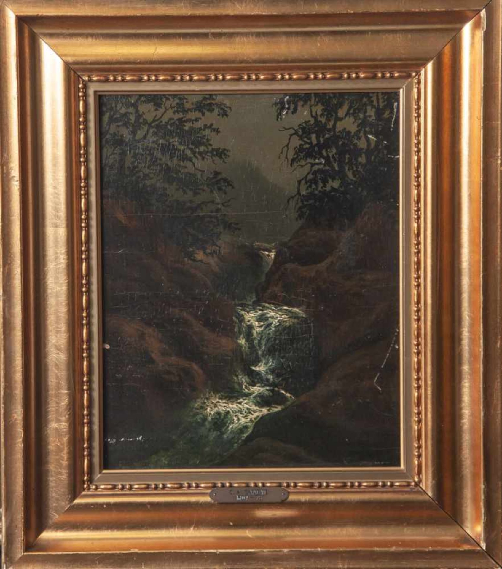 Saabye, Carl Anton (1807-1878), Wasserfall, Öl/Holz, mittig u. sign. "Saabye". Ca. 30,5 x24,5 cm,