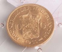 10 Gulden, Niederlande, 1911, Königin Wilhelmina (1890-1948), Gold 900/1000, 6,729 gr, DM.22,5 mm,