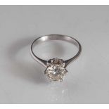 Brillantring, Weißgold 750, ca. 1,25 ct/I/vvsi-vsi, Ringgröße: 53, ca. 3 gr. (brutto).