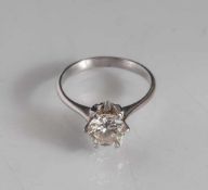 Brillantring, Weißgold 750, ca. 1,25 ct/I/vvsi-vsi, Ringgröße: 53, ca. 3 gr. (brutto).