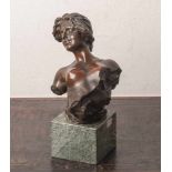 Renda, Giuseppe (1859/62-1939), Frauenbüste, Bronze, patiniert, rs. sign., auf der Seitebez. "