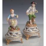 2 Figurinen, Blumenmädchen und -junge, Frankreich, Edmé Samson, Unterbodenmarke,Porzellan, polychrom