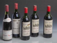 Fünf Flaschen Rotwein aus Frankreich: Drei Flaschen Chateau Garbillot, 1980, Grand Vin deBordeaux,