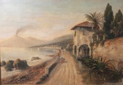 Ersten, K., Südliche Ansicht (vermutlich Sizilien mit Vesuv), Gemälde, Öl/Lw., u. l. sign.u. dat.