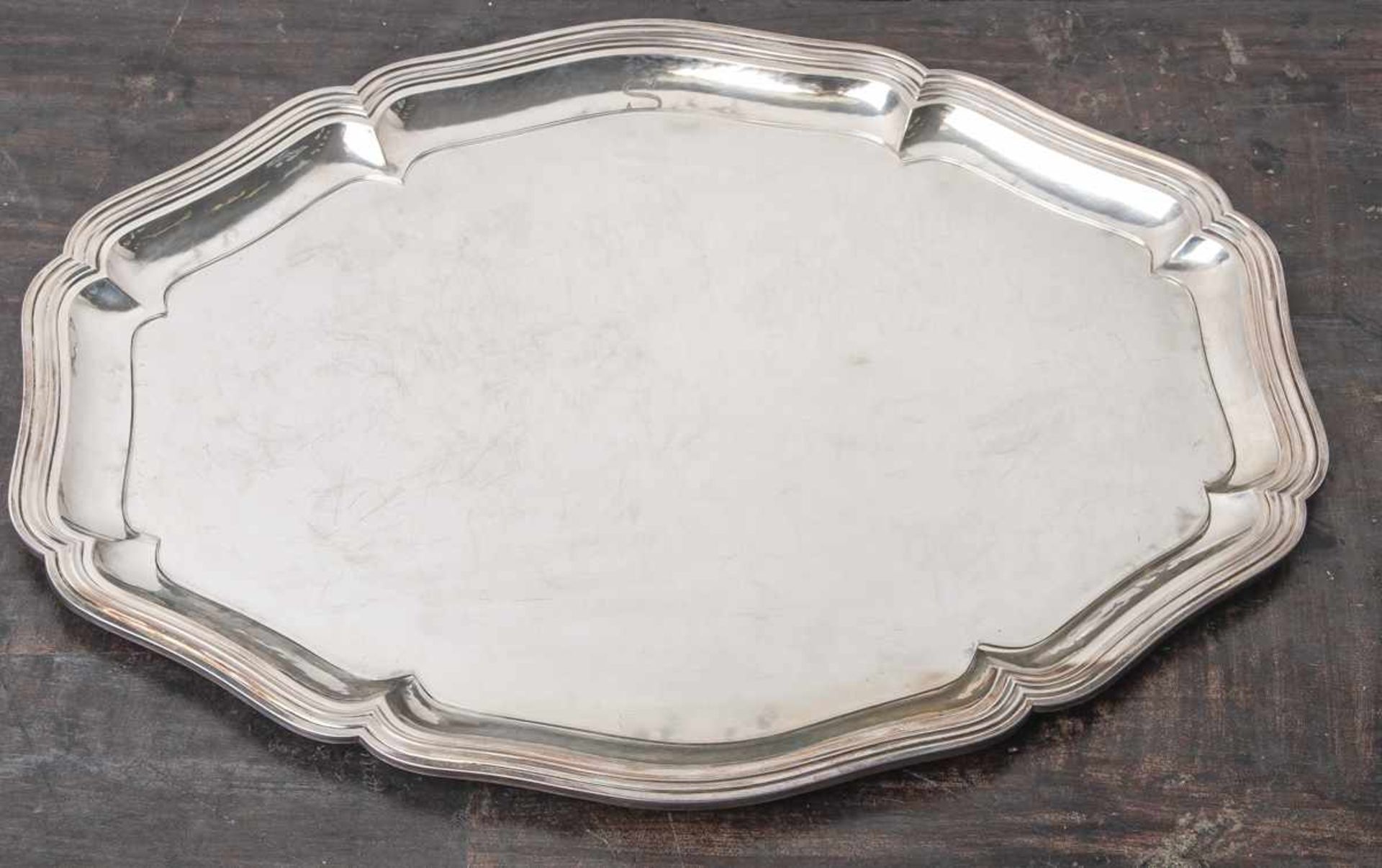 Großes ovales Silbertablett, Silber 800, Bruckmann & Söhne, Heilbronn, gemarkt: Halbmondund Krone,