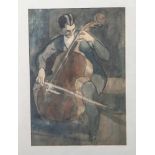 Unbekannter Künstler (Anfang 20. Jahrhundert), Cellist, Aquarell, grau-braune Farbgebung,pp., hinter