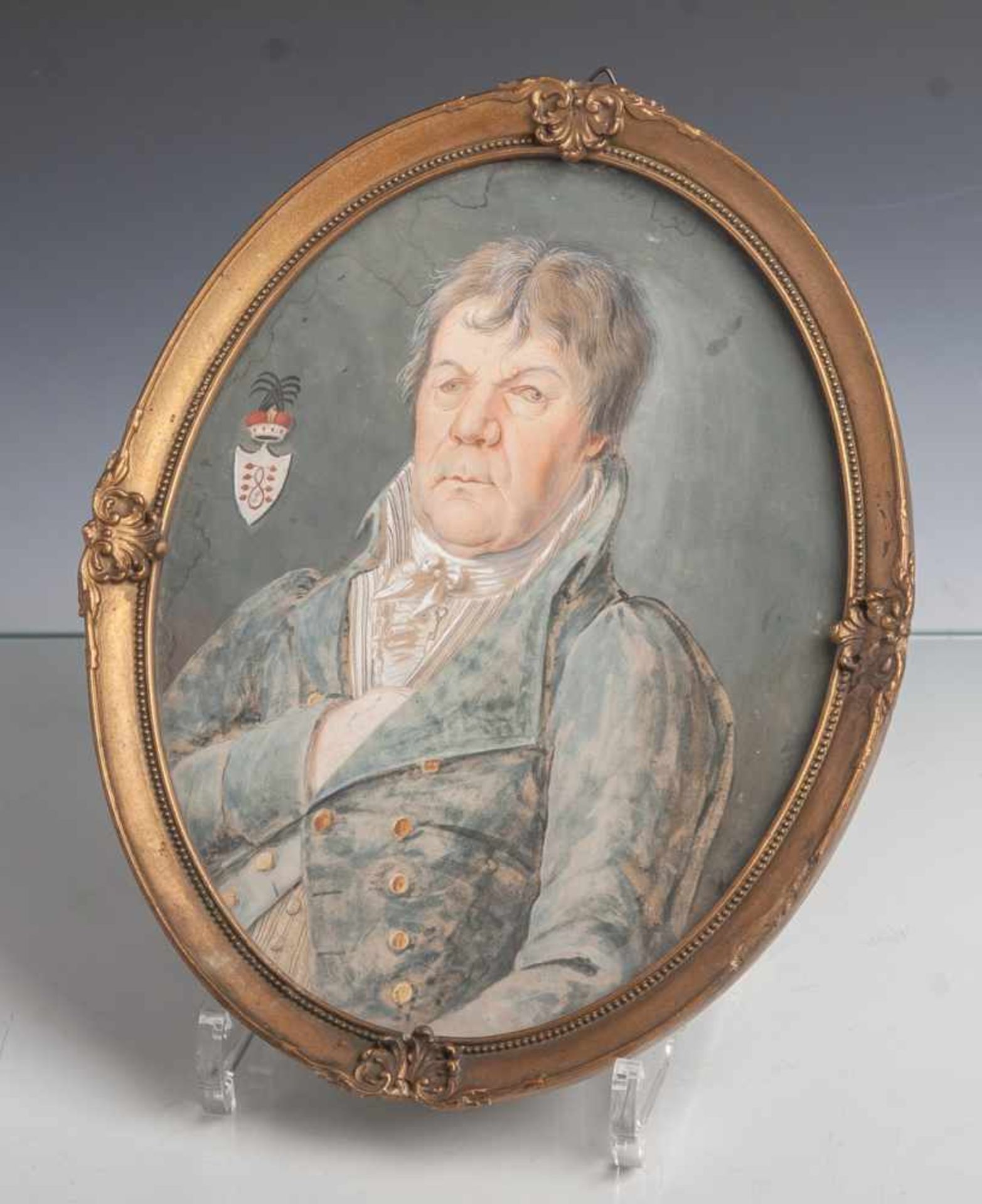 Unbekannter Maler (19. Jahrhundert), Portrait Casper v. Wenz zu Niederlahnstein mitWappen, Freiherr,