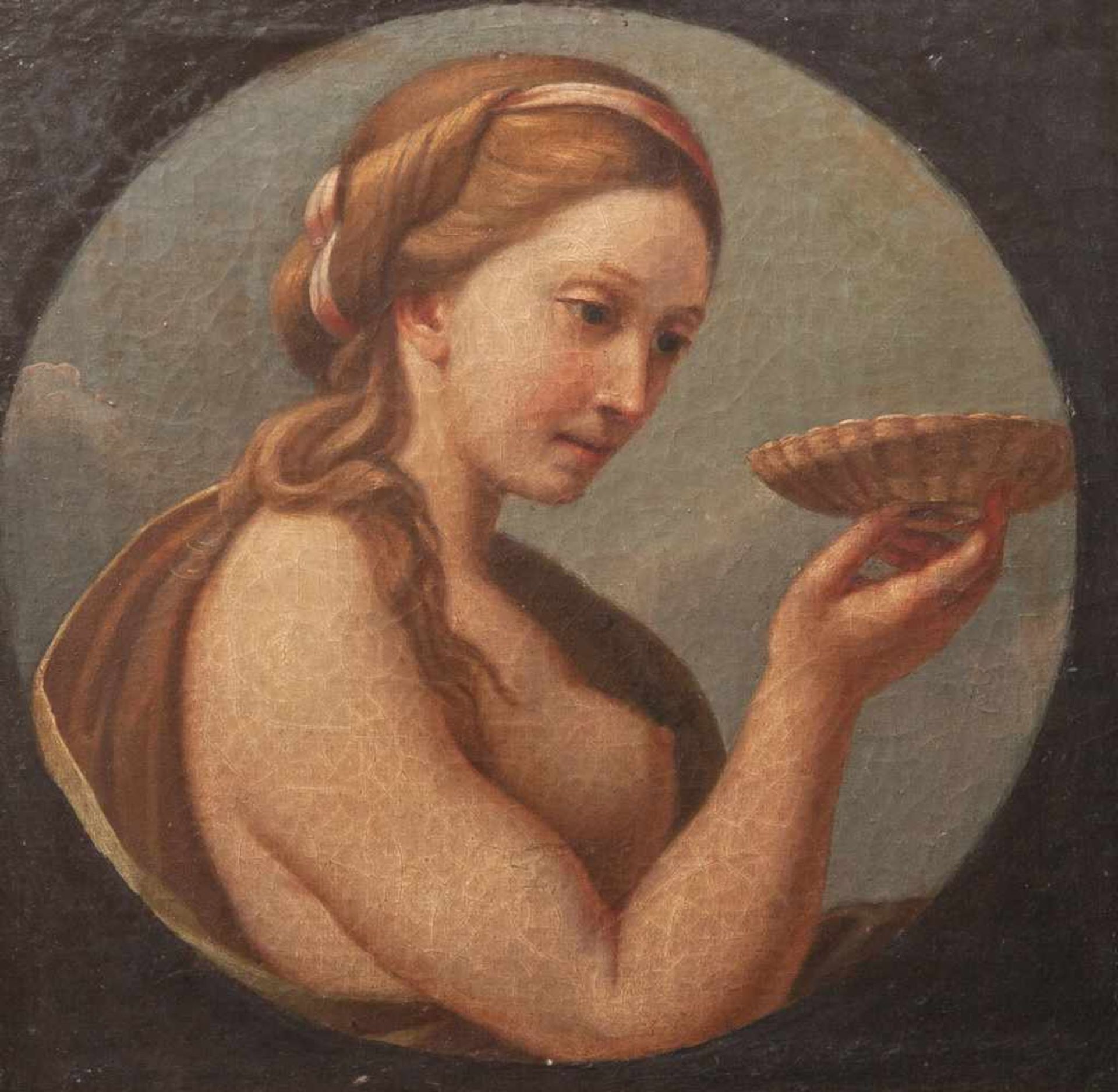 Unbekannter Künstler (wohl Romanelli, Giovanni Francesco, 1610-1662), Darst. einer jungenFrau m.
