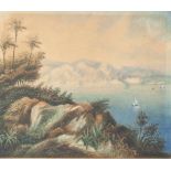 Hetterman (wohl 20. Jahrhundert), südl. Landschaft am Meer, Aquarell, re. u. sign., hinterGlas