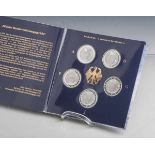 Münzsatz, Bundesrepublik Deutschland, 5 Stück, 10 Deutsche Mark, 50 JahreBundesverfassungsgericht,