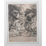 Nach Rembrandt, Harmenszoon van Rijn (1606-1969), Abrahams Opfer, Radierung (um 1900),Engel