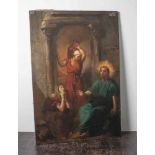 Unbekannter Künstler (wohl 19. Jahrhundert), Christus m. Maria Magdalena u. einerDienerin, Öl/Lw.,
