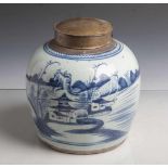 Ingwertopf (wohl 18./19. Jahrhundert, China), Porzellan, Meeransicht m. Hausbooten, m.blauer