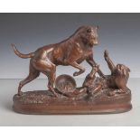 Joseph Victor Chemin (1835-1901), Bronzegruppe Jagdhund im Kampf mit einer Wildkatze,patiniert,