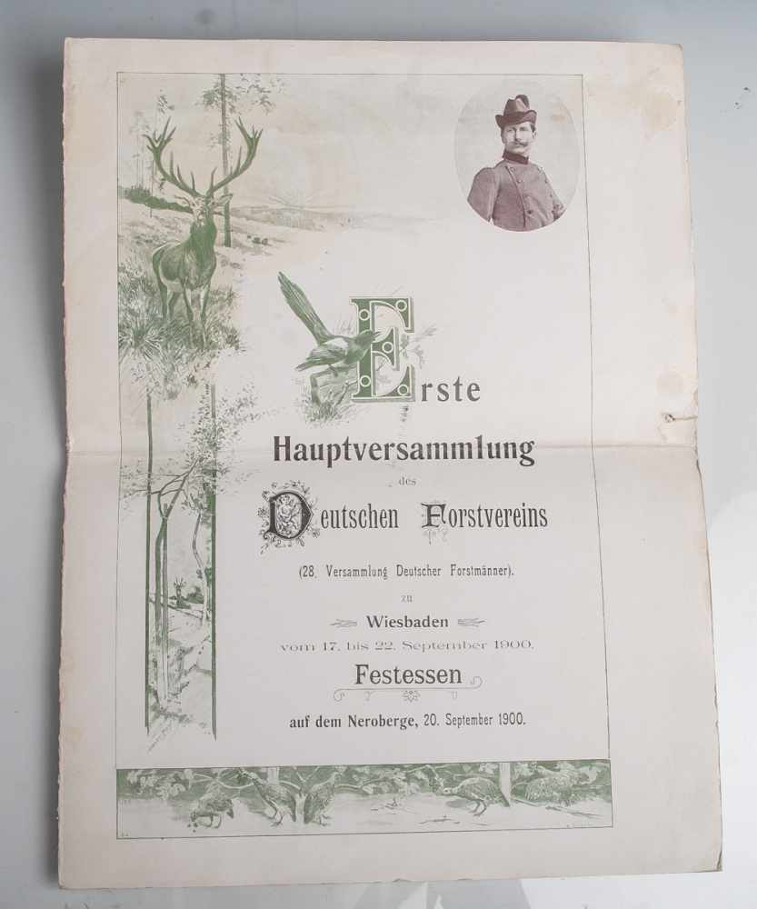 Speisekarte (1900), Wiesbaden, Erste Hauptversammlung des Deutschen Forstvereines, ca. 24x 31,5