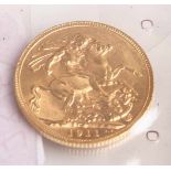 Sovereign-Münze, Großbritannien, 1911, George V, Gold 917/10000, 7,37 g.