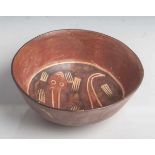 Keramikschale (Mexiko, Nazca-Kultur), Innenboden m. figürlicher Bemalung, roter Ton m.rotbrauner