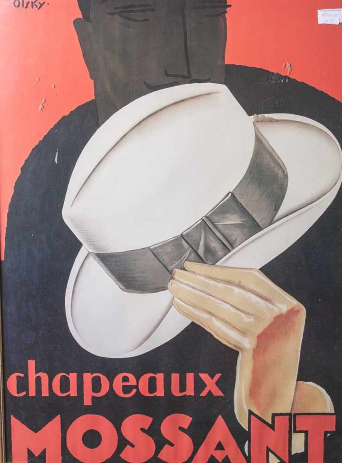 Plakat, Chapeaux Mossant, 20. Jahrhundert, im Stil der 20er Jahre, wohl Nachdruck,Schatten eines