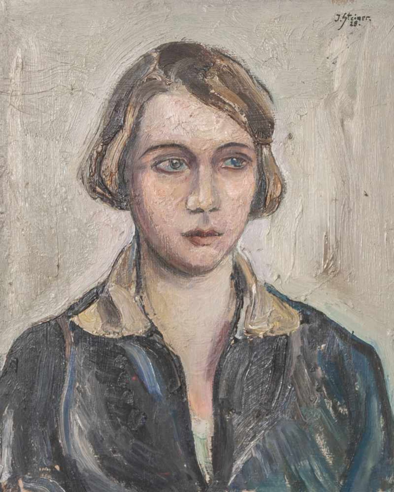 Steiner, Josef (1899 - 1977), "Portrait einer jungen Frau", Öl/Holzplatte, re. o. sign. u.dat. "J.