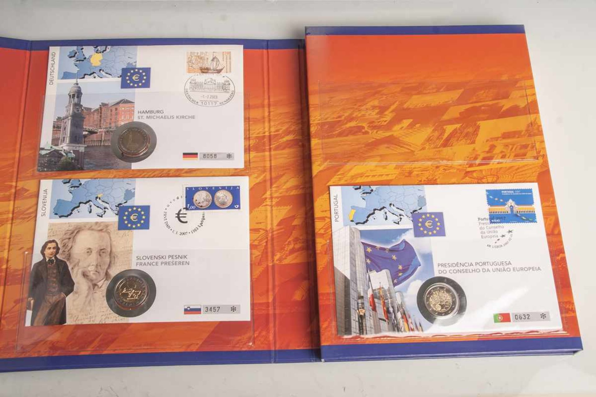 Münzsatz "Europa. Die 2-Euro-Gedenkmünzen als Numisbrief-Edition", Numis-Cover-Edition, 3Stück,