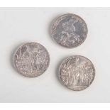 3 Münzen, Deutsches Reich, jeweils 3 Mark, 1913, bez. der König rief und alle kamen.Altersgem.