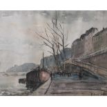 Lelfau, F. Basile (20. Jahrhundert), Pariser Seine-Ansicht, Aquarell und Kohle, re. u.sign., ca.