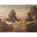 Verhaaf, Hendrik Jan (1881-1970), Landschaft mit einer Schafherde und einer Bäuerin, Ölauf Leinwand,