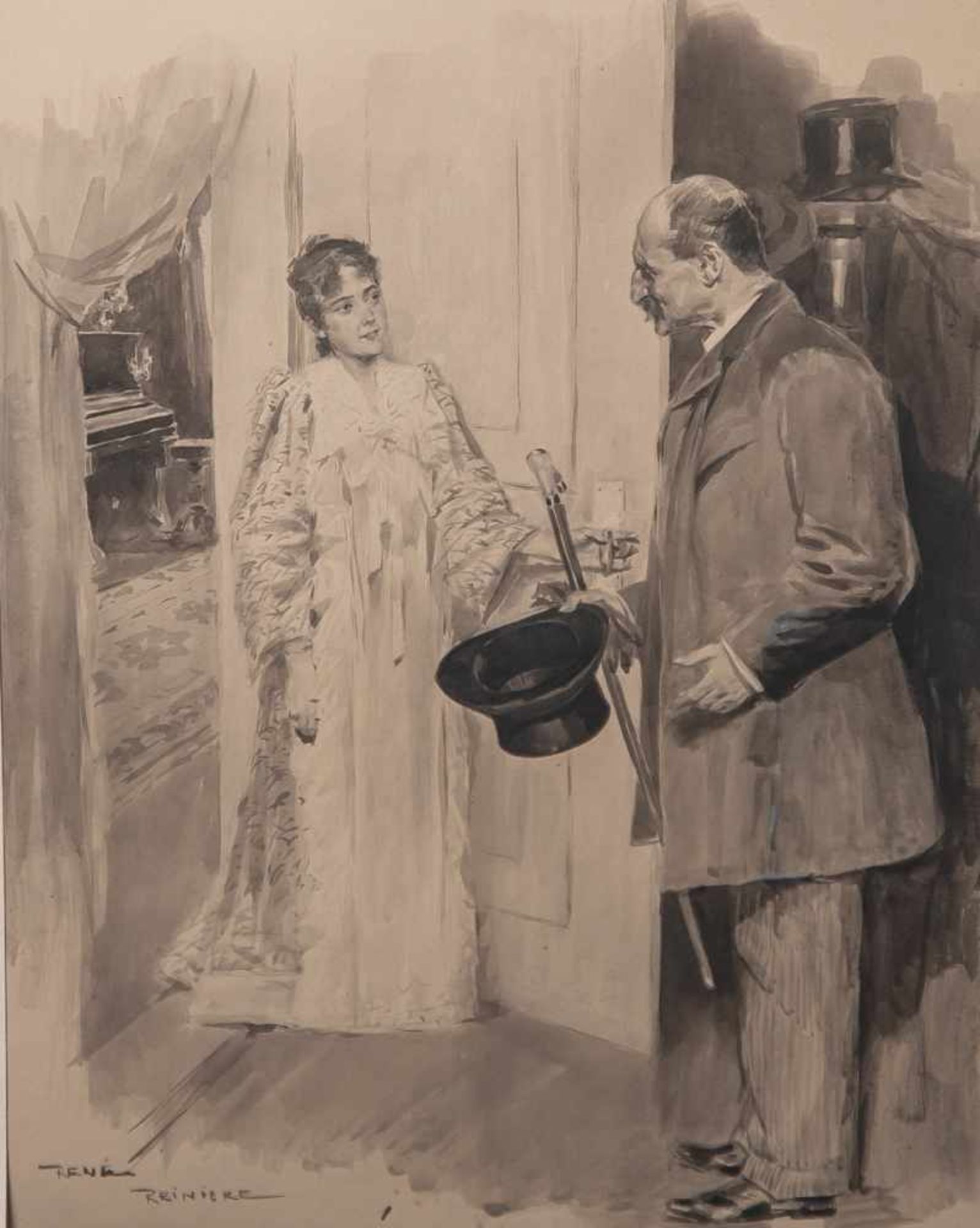 Reinicke, René (1860-1926), "Der späte Besuch", Aquarell/Karton, li. u. sign., PP, ca. 40x 30 cm.