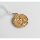 Medaille als Anhänger "Heiliger Christophorus" 585 GG, Dm. ca. 1,7 cm, ca. 2,35 g.- - -21.00 %