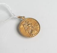 Medaille als Anhänger "Heiliger Christophorus" 585 GG, Dm. ca. 1,7 cm, ca. 2,35 g.- - -21.00 %