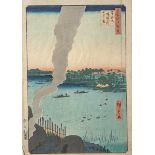 Unbekannter Künstler, Farbholzschnitt (Japan), Hiroshige 1857, Töpferofen, Blattgröße ca.37 x 25 cm.