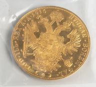 4 Dukaten "Franz Joseph I." (Österreich, 1915), Gold 986/1000, Nachprägung, Dm. ca. 39,5mm,