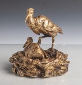 Paillet, Charles (1871-1937), Storchenpaar im Nest, vergoldete Bronze, seitl. sign., H.ca. 14 cm. (