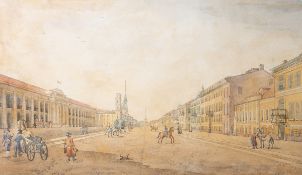 Unbekannter Künstler (wohl 19. Jahrhundert), Newski-Prospekt in St. Petersburg,Tusche/Aquarell/