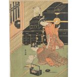 Unbekannter Künstler (Japan), zwei Damen, Farbholzschnitt, bez., rs. Stempel, ca. 28,5 x21,5 cm.