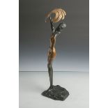 Fuchs, Ernst (1930 - 2015), "Daphne", Bronzefigur patiniert, auf einem stilisiertenFelssockel
