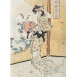 Unbekannter Künstler (wohl Eizan), Farbholzschnitt (Japan), ca. 35 x 25,3 cm.