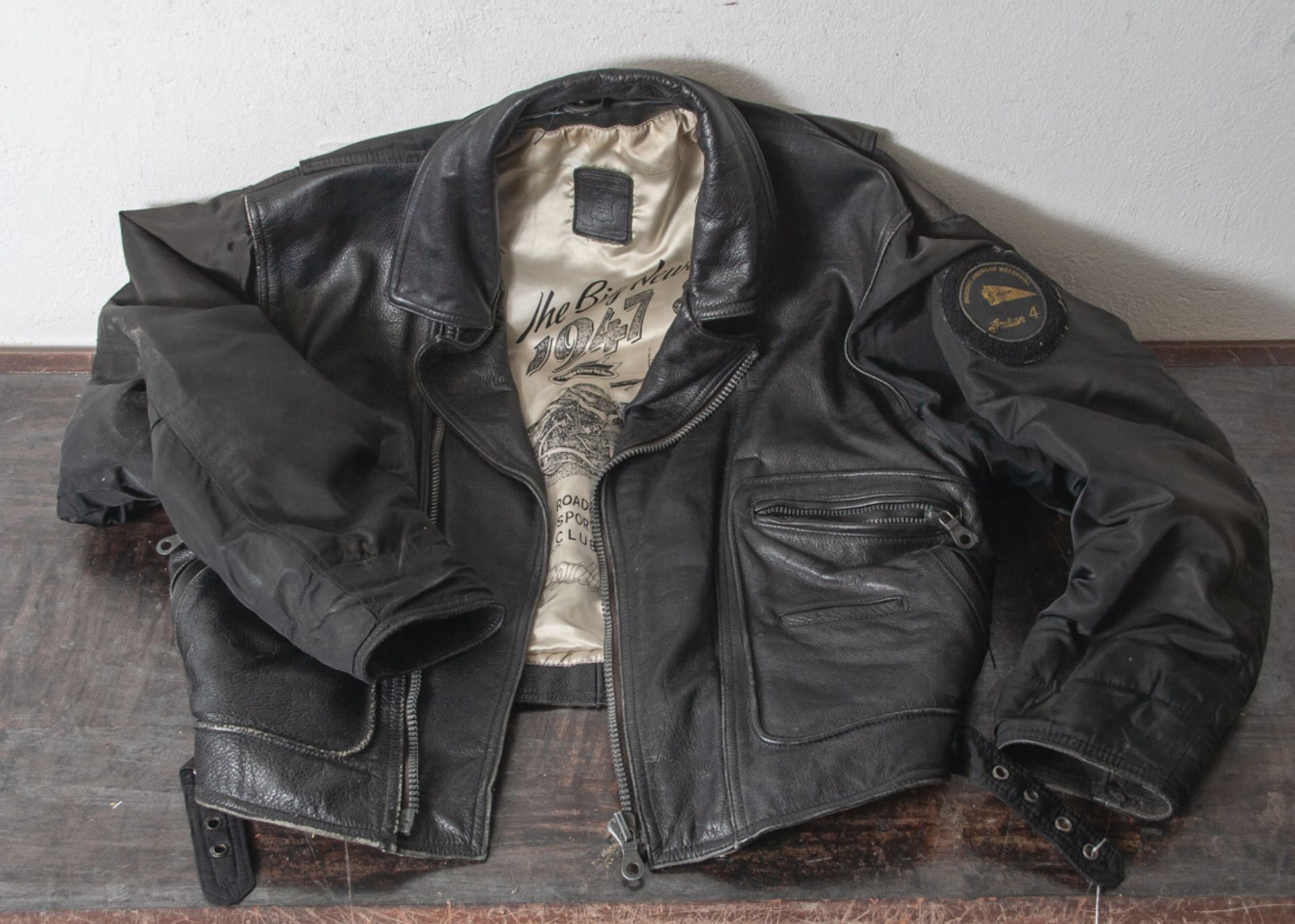 Motorradjacke, Leder/Stoff, Polyamid, Indian, Hendee MFG.CO Springfield, Mass., wohl Größe54/56,