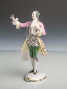 Figurine "Rosenkavalier" (Volkstedt, Unterbodenmarke, 20. Jahrhundert), Rüschenporzellan,