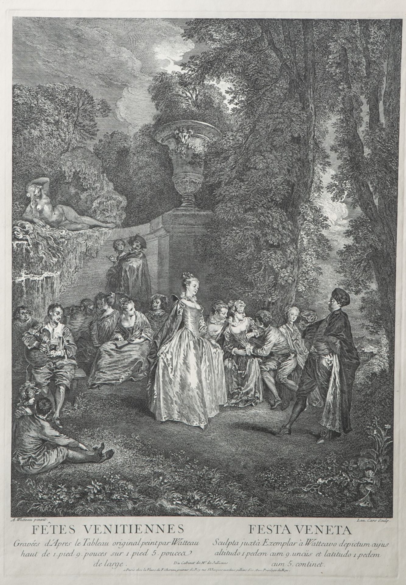 Watteau, Jean Antoine (1684-1721), "Fêtes Venitiennes", Radierung, u. bez. "Du Cabinet deMr. de